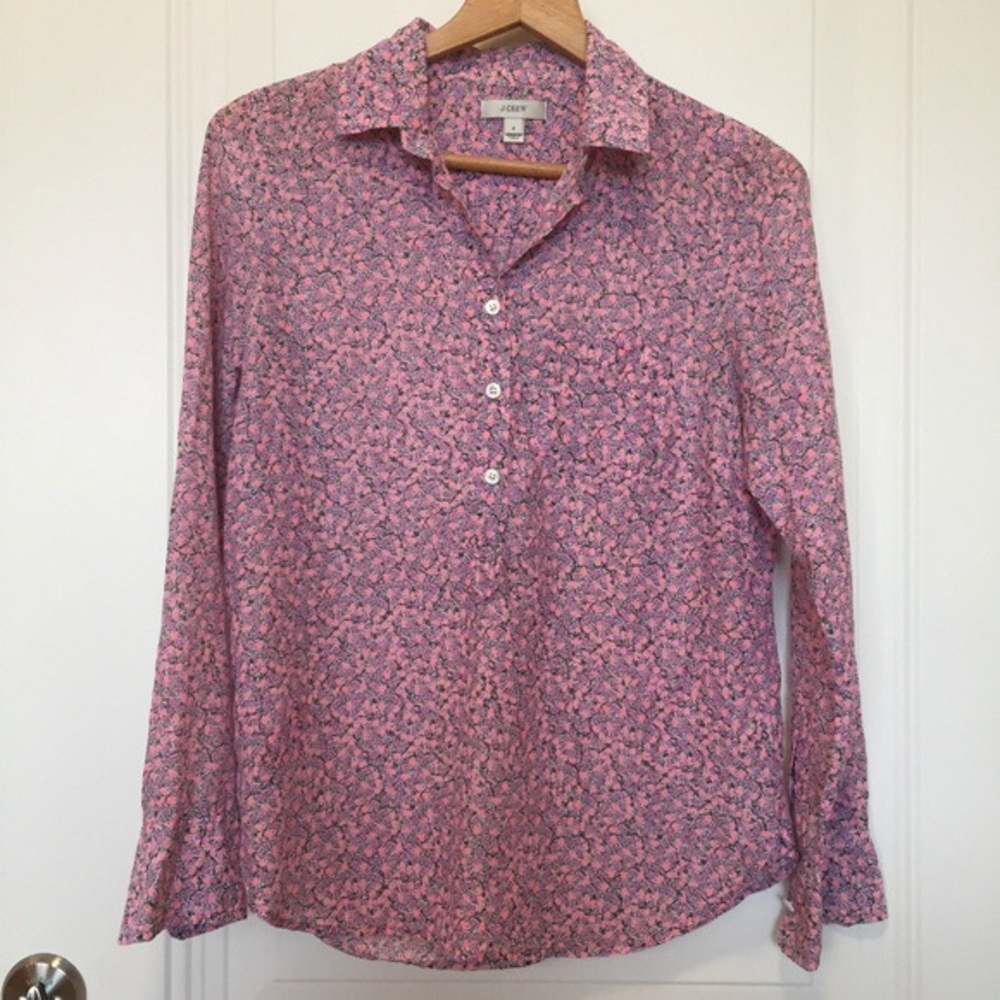 J.crew floral blouse pink purple collared 0